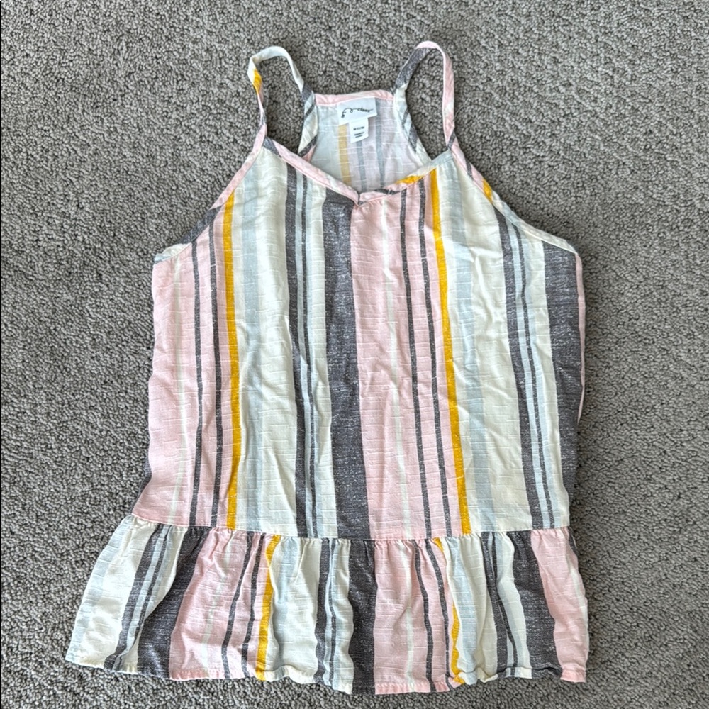 Striped Sleeveless Top with Ruffle Hem